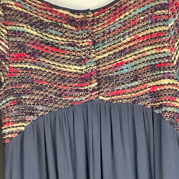 Anthropologie Maeve Stripeknit Swing Tweed Boucle Navy Blue Mini Dress sz Small - Picture 7 of 11
